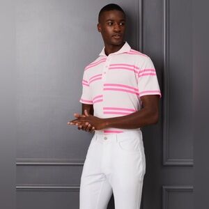 NWT G/FORE OFFSET STRIPE‎ MODERN SPREAD COLLAR TECH PIQUÉ TAILORED FIT POLO M